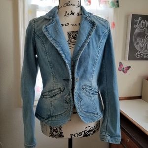 Kikit Fitted Denim Jean Blazer Jacket